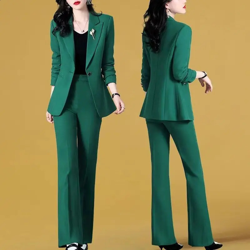 2023 Spring Thin Jacket Casual Trousers Twopiece Elegant Women Pants Suit Manager Office Outfits Fashion Blazer 240907