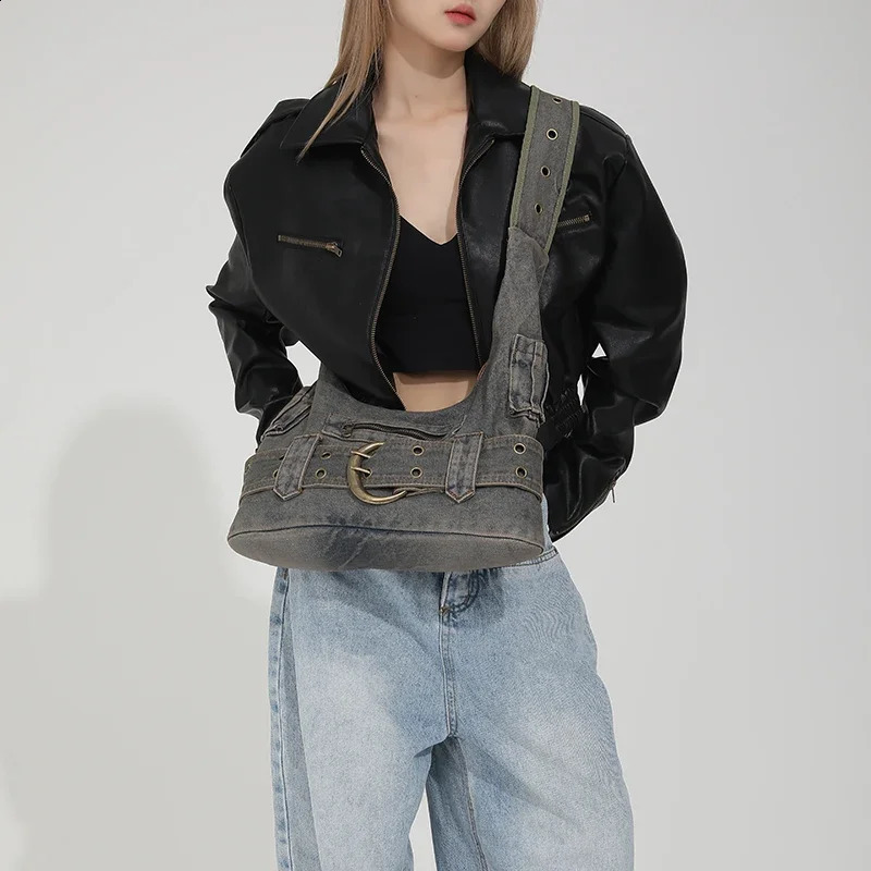 Denim Zipper Youth Crossbody Bags 2024 High Quality Sense Shoulder Unique n Wide Straps Tote for Women 240906