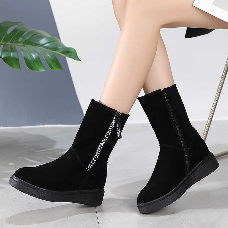 CMM Leather Frosted Leather Thick Soled Boots Womens Winter Plush Thickened Snow Shoes Womens Short Boots Cotton Shoes Womens Autumn