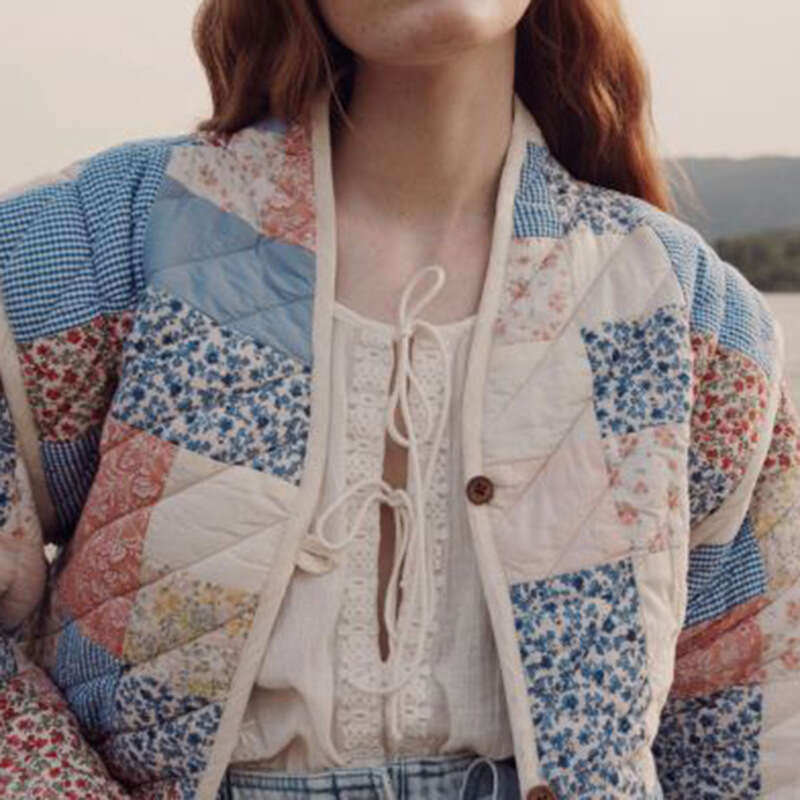 2023 Autumn/Winter New Geometric Printed Women's Cotton Jacket Artistic Loose Single breasted Cardigan 8