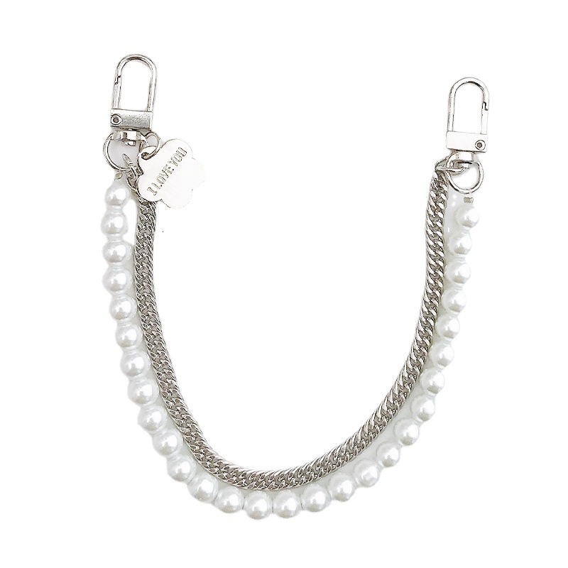 Yilian New Pearl Metal Double with wer Handheld Chain DIY Phone Case Jewelry Accessories Handmade Beading