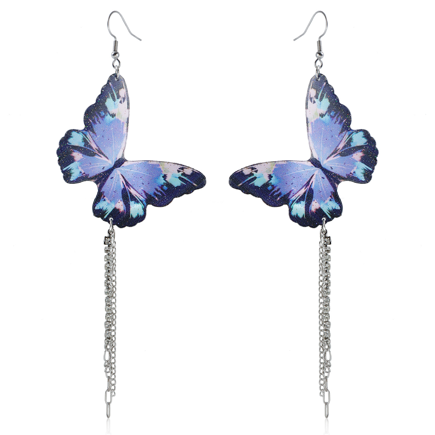 Butterfly Vintage Dangle Chandelier Earrings For Women Purple Crystal Tassel Chain Fashion Drop Jewelry Dropshipping Ladies Party Birthday Club Weddin