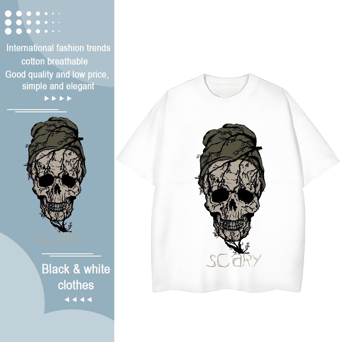 2024 DIY Women T Shirts 230g Pure Cotton Breathable Short Sleeve Street Wear skull Unisex Tshirts Designer Black White Polos