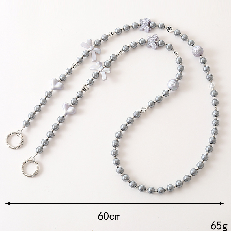 New pearl love bow crossbody chain, luggage keychain pendant, long phone hanging rope, can be carried and anti lost rope