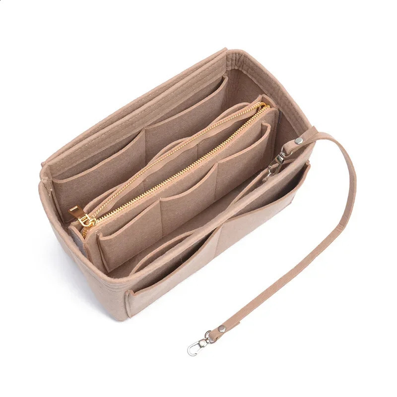 Multi functional large capacity storage with felt fabric lining travel insert portable bag makeup organizer
