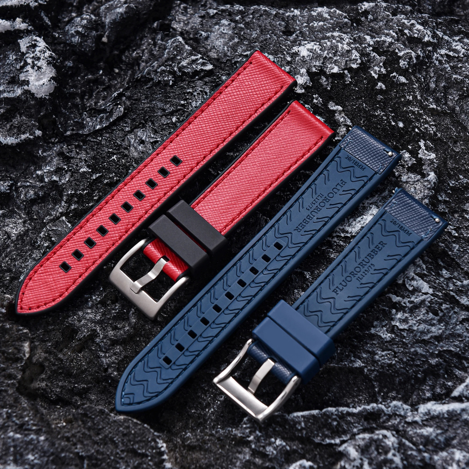Premium Quality Fluoro Rubber Leather Watch Band 20mm 22mm Hybrid Leather FKM Watch Strap Quick Release Wristband For Mens Watch 240906