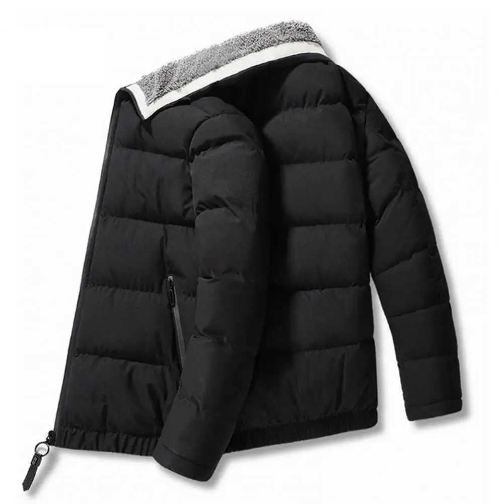 Winter mens outerwear solid color padded ultra thick jacket rack collar long sleeved jacket refrigerated pocket jacket suitable for daily wear W240906