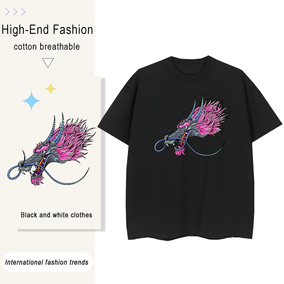 2024 DIY T shirt 100% Cotton 230g Breathable Home Outdoor dragon Couples T Shirts Female Anime Tees