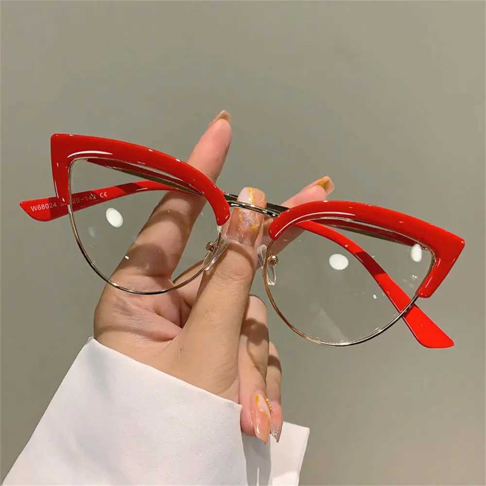 New retro cat eye glasses frame new fashion semi metal frame womens glasses fashion brand design over-the-counter glasses W240906