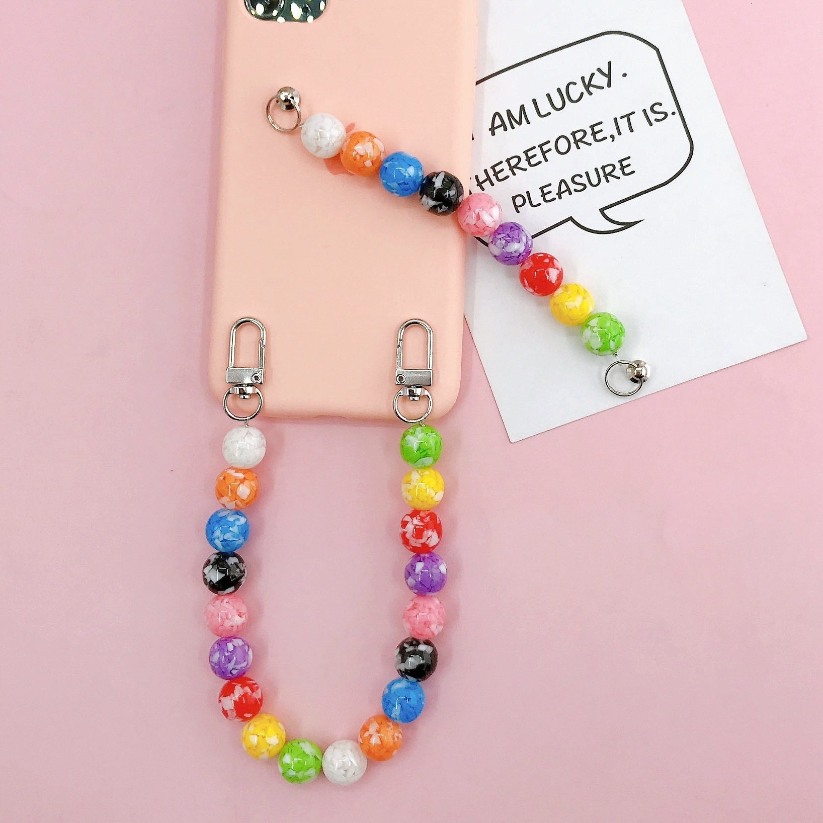 Creative new acrylic colored bracelet DIY phone case accessory colorful round bead handheld chain