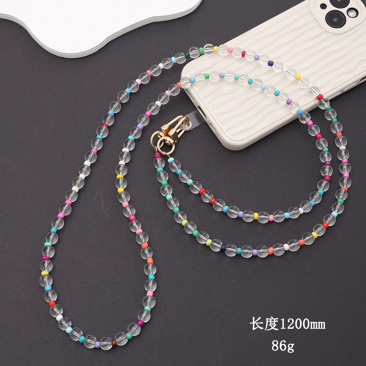Yilian new colorful acrylic crossbody shoulder strap chain bead phone case beauty long hanging rope anti fall