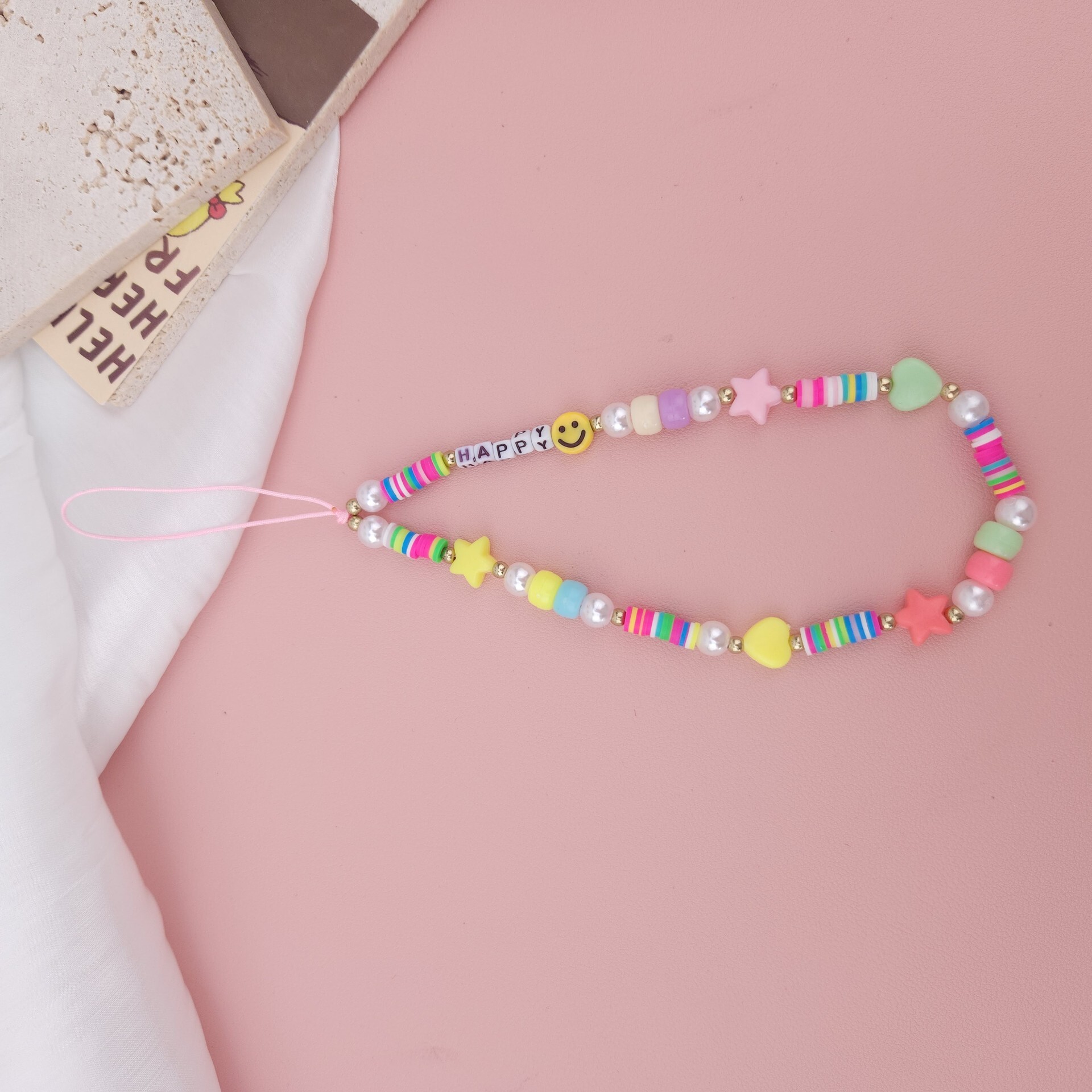 Yilian New Acrylic HAPPY Letter Chain DIY Jewelry Accessories Handmade Beaded Phone Case Pendant