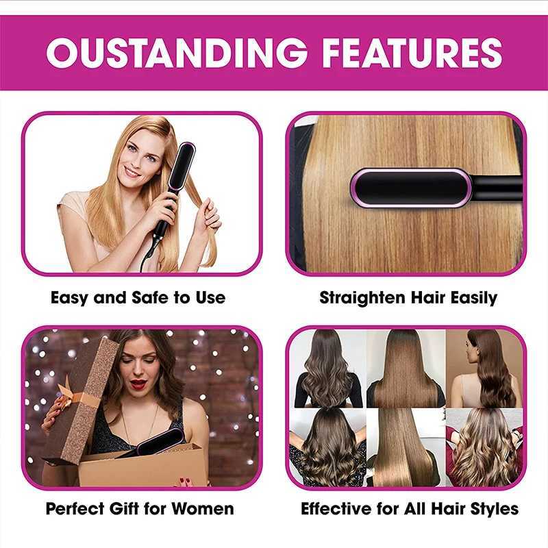 2 in 1 Portable Electric Hair Straightening Brush Hair Straightener Electric Comb Straightener Hair BrushesXJ241016