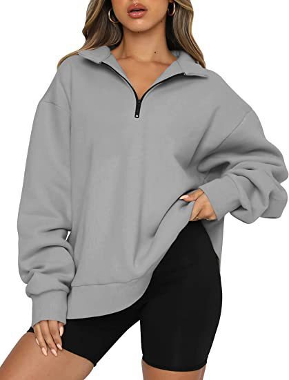 Women's autumn winter new casual top with half zipper long sleeves and plush sweater without pockets, women's hoodie