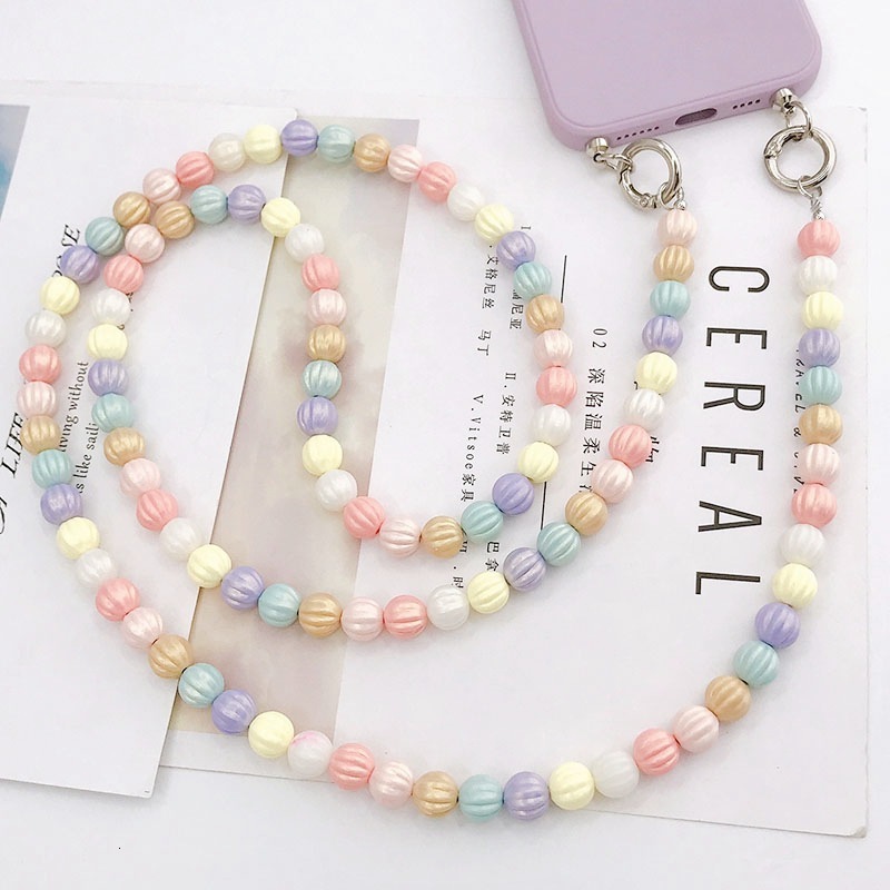 Yilian New Colorful Pumpkin Beads Diagonal Cross Shoulder Strap Chain Beaded Phone Case Beauty Long Rope Hanging Neck Anti Drop