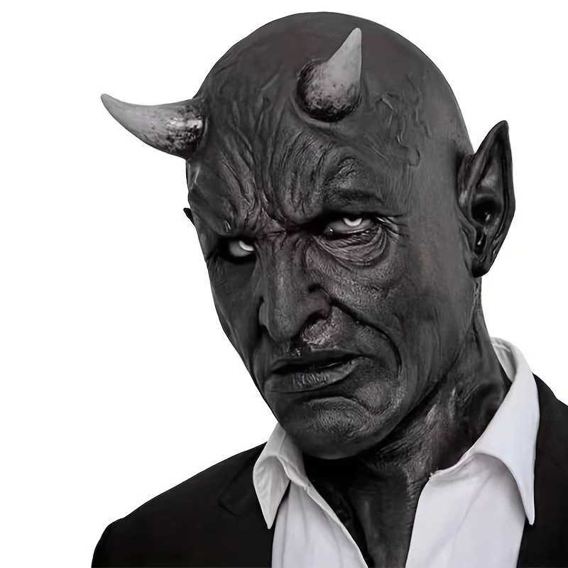 Terror Demon Horn Mask Horror Dark Skin Devil Killer Latex Helmet Masquerade Carnival Halloween Cosplay Party Costume Adult Prop M240906