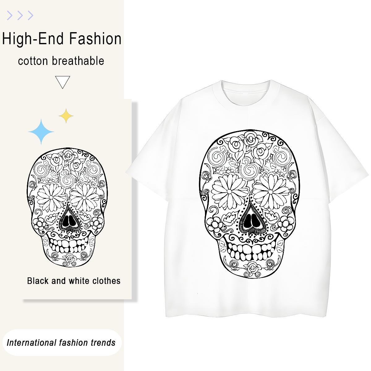 Stylist T Shirt For Woman 100% Cotton 230g Short sleeve Soft Street Wear skull Tshirt for Man Woman Female Customized Polos