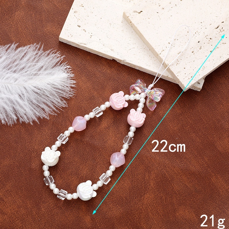 Korean Instagram Style New Love Beaded Chain Phone Keychain Earphone Case Cord Pendant Female