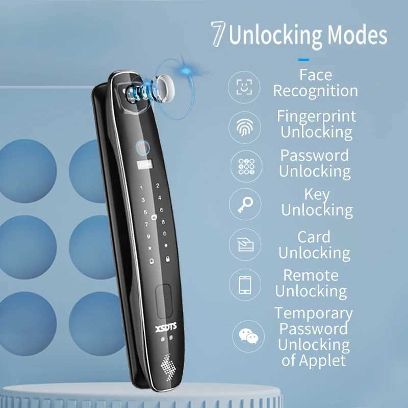 3D facial intelligent door lock security camera monitor intelligent fingerprint password biometric electronic key unlocking CL240920
