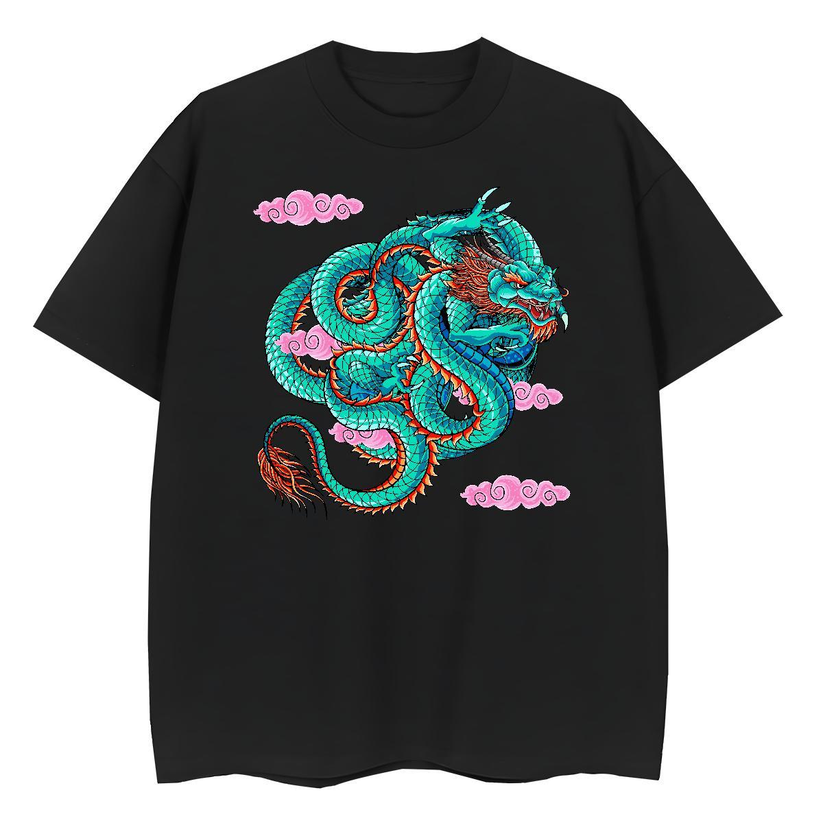 2024 Casual T Shirt For Woman 100% Cotton 230g O Neck Short Sleeves Street Wear dragon Unisex Tshirts Loose Custom Cartoon Tee Shirt