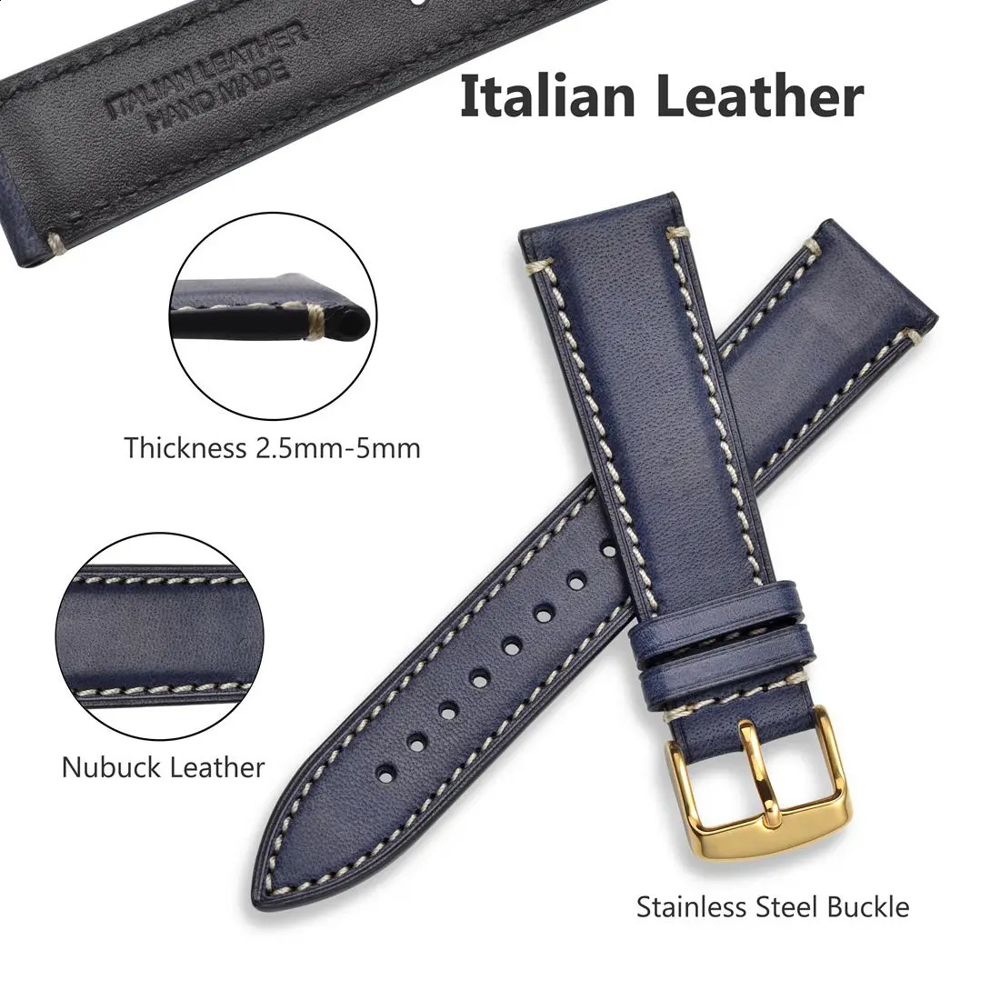 WOCCI Watchband for Men Women 14mm 18mm 20mm 22mm Nubuck Genuine Leather Watch Strap Belt Red Blue Black Bracelet for Watches 240906