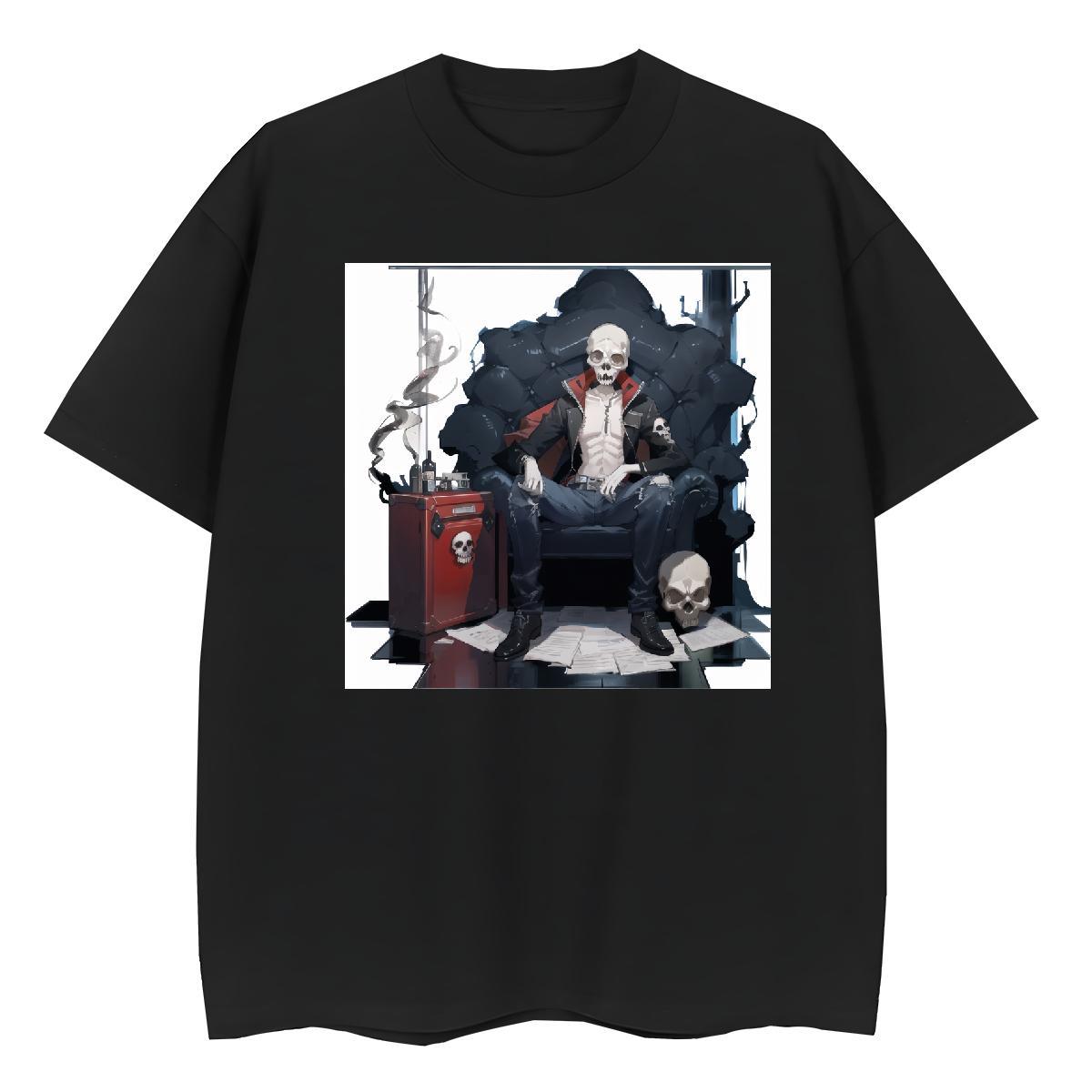 2024 DIY Woman T Shirts 100% Cotton 230g Short sleeve Soft Home Outdoor skull Couples T Shirts Female Black Oversized Clothes Shirt