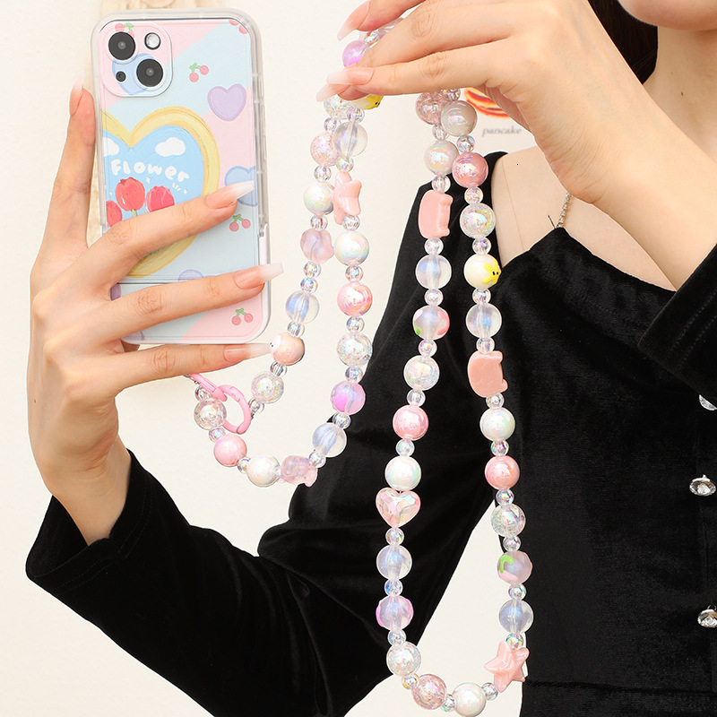 Korean version of cute hand-painted bead crossbody exquisite and fashionable bag chain, mobile phone hanging rope chain