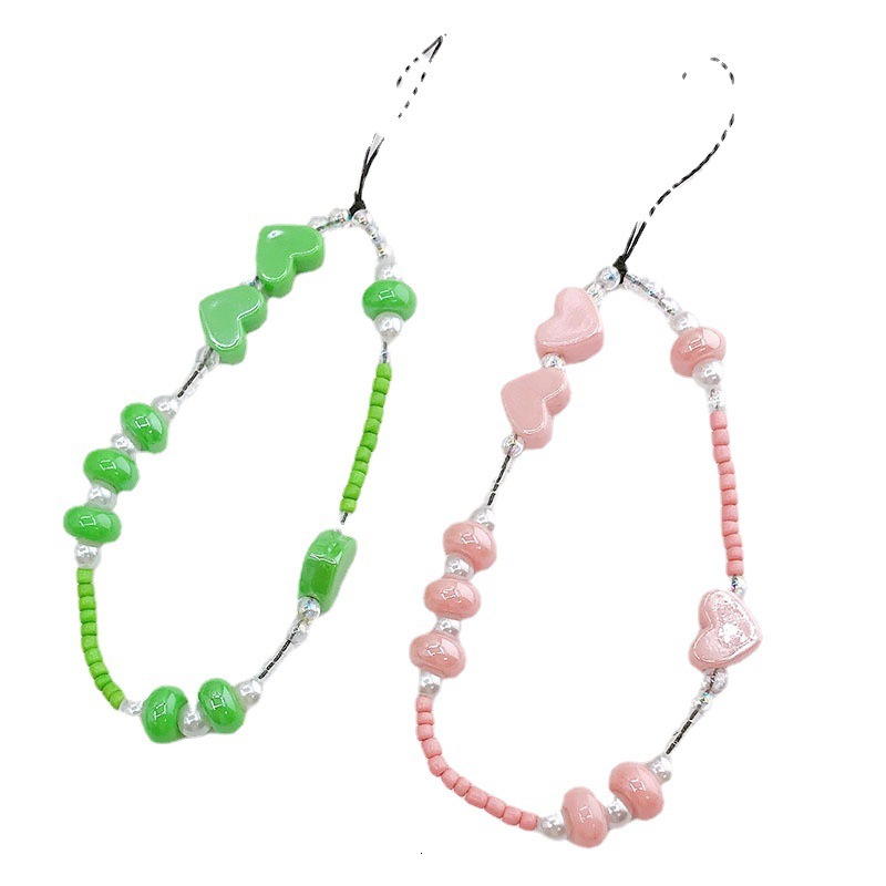 Yilian New Pearl Love Chain Small Rice Bead Hanging Rope Anti fall Wrist Strap Phone Case Pendant