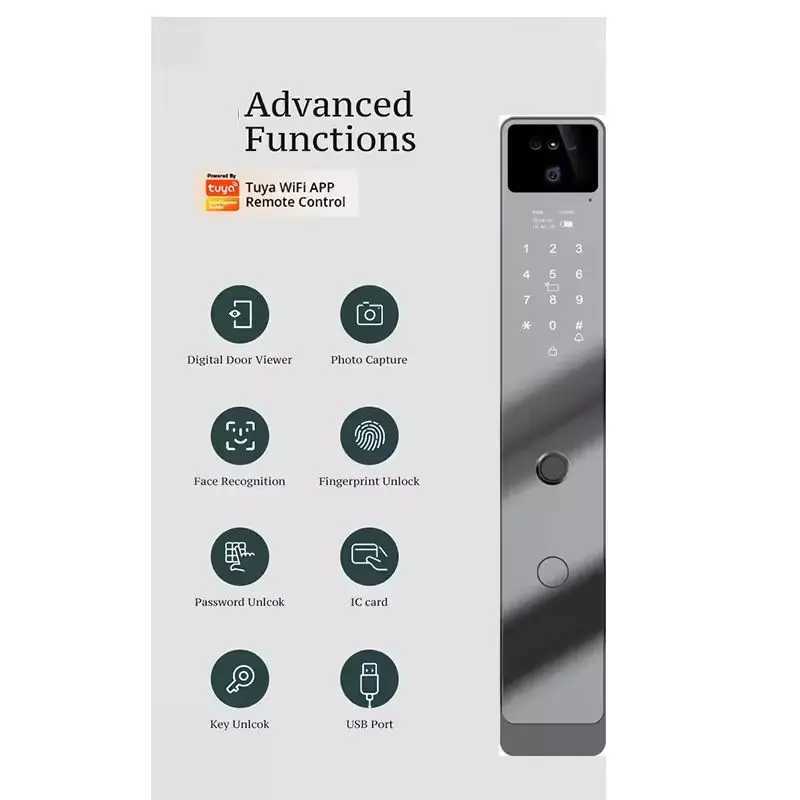 H7 Smart Door Lock 3D Facial Recognition Smart Home Door Lock WiFi Digital Electronic Lock WiFi Camera Rfid Card CL240907