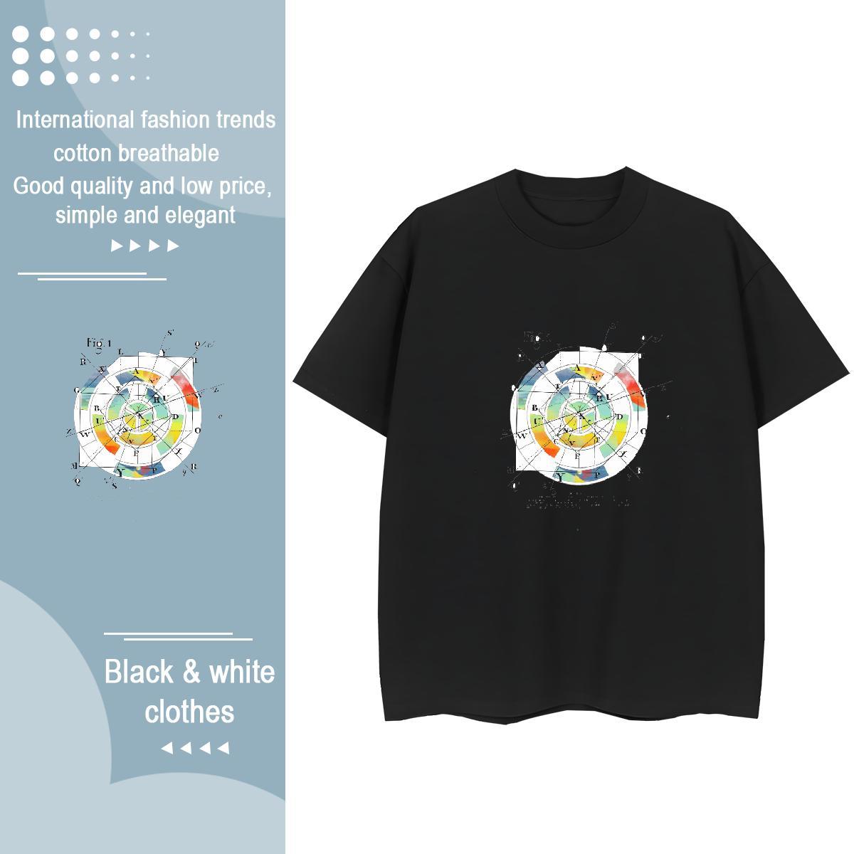 2024 DIY T shirt 230g Cotton Short Sleeve O-Neck Daily Wear math Womens Tshirts Lady Black Oversized Top Shirts