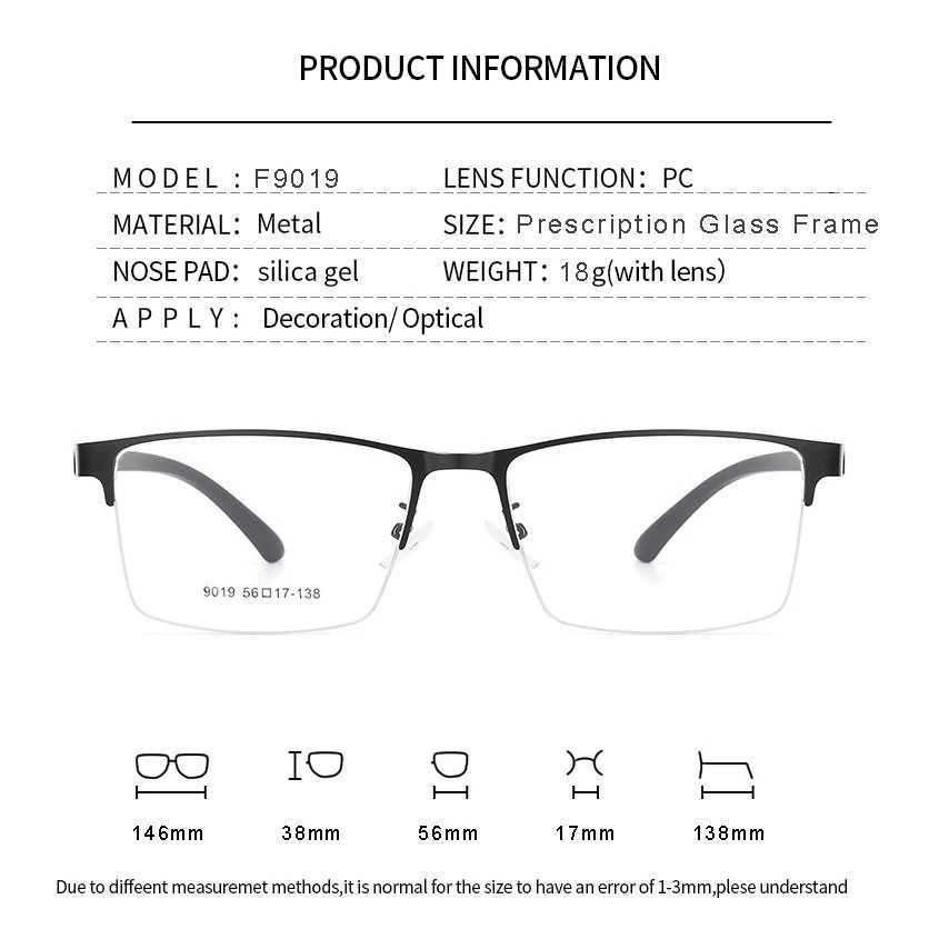 Mens metal alloy glasses frame fashionable mens square ultra light glasses Myopia optical prescription glasses F9019 W240906