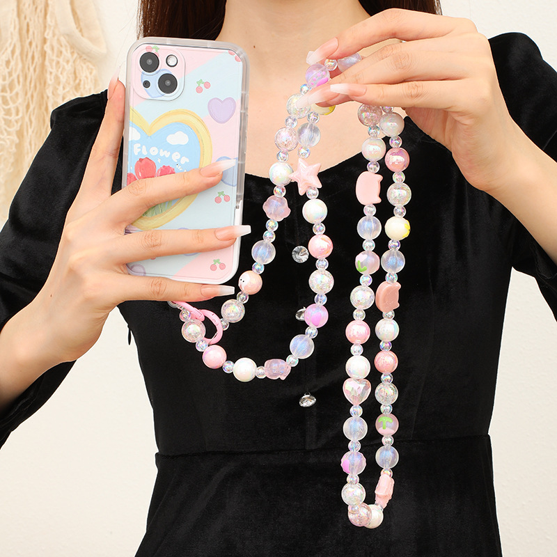 Yilian's new mixed color series crossbody acrylic hand-painted bead chain phone case hanging rope pendant