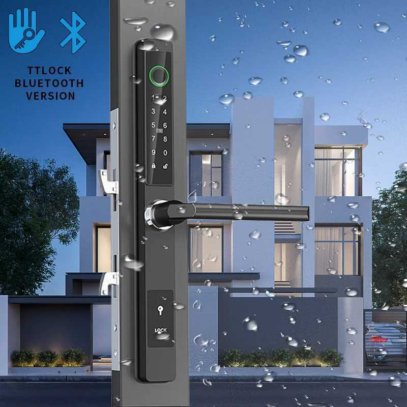 Waterproof TTLock outdoor fingerprint Bluetooth application RFID code keyless electronic smart door lock for glass aluminum sliding CL240920