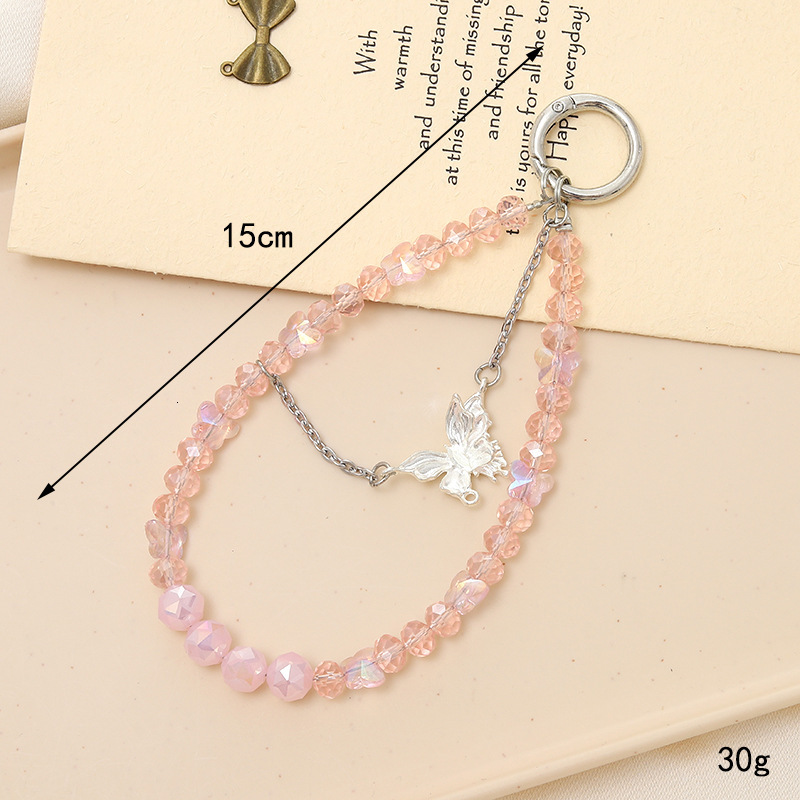 New diamond shaped crystal bead pendant with high-end feel, double chain butterfly pendant, luggage, keychain, mobile phone lanyard