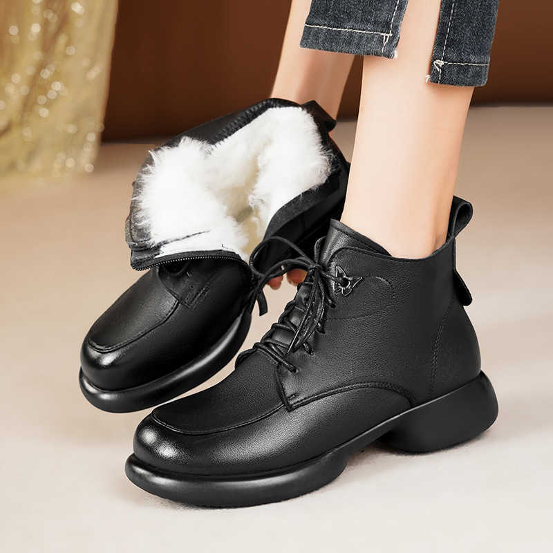 CMM Boots Womens Winter Thick Velvet Short Boots Womens Shoes Fur Integrated Snow Boots Northeast Cotton Shoes Leather Wool Leather Shoes