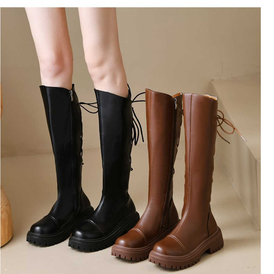 Slim Thick Soled Lace Up Martin Boots Women Boots Leather Fashion Boots Autumn Winter Brown Knight Boots 240826