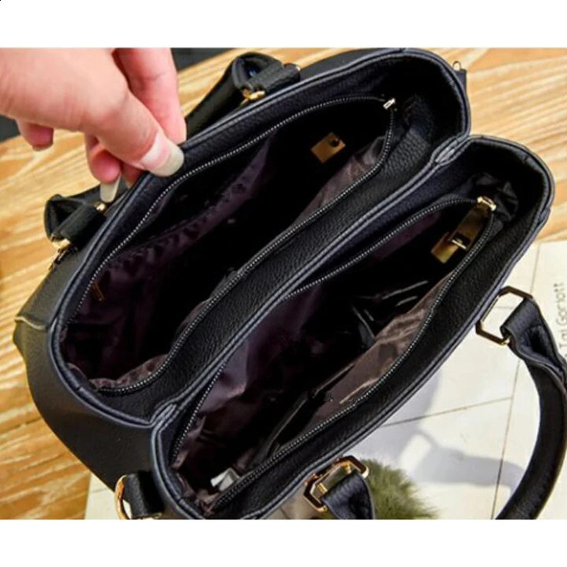 Fashion womens hair clip shopping bag solid color PU leather large capacity handbag womens er cross body shoulder bag 240904
