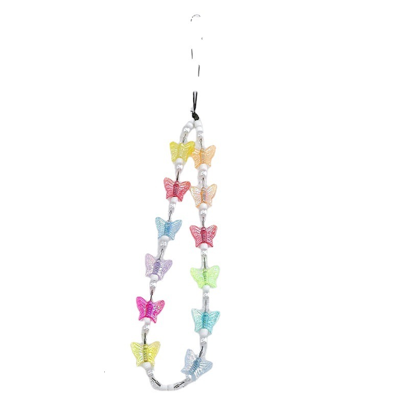 Yilian's new imitation pearl chain, colorful butterfly anti loss key rope, phone case accessories, hanging ornaments, female accessories