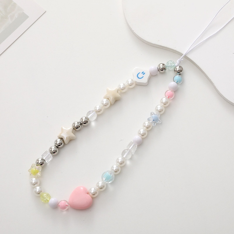 New Candy Cartoon Bow Knot Chain Beaded Cord Mobile Phone Case Hanging Piece Anti drop Wrist Strap Female