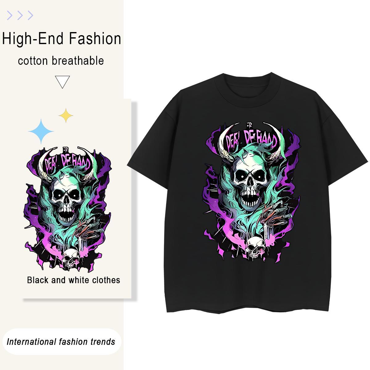 TOP Quality T Shirts Women 230g Cotton Breathable Crew Neck Casual skull Women Tshirts Loose fit Custom Print Plus Size Top Tees