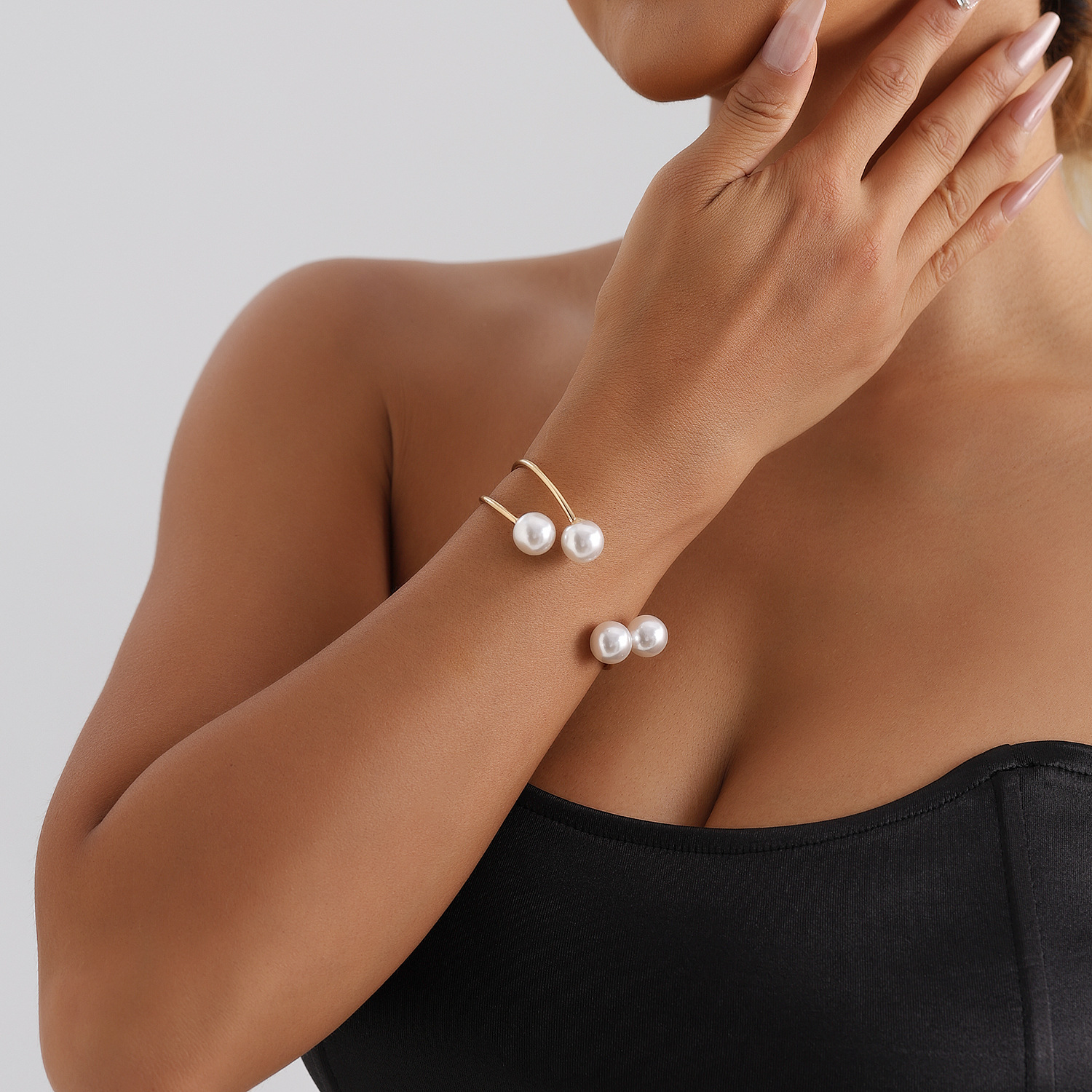 Stainless Steel Bangle Bracelets For Women Gold Plated 4 Imitation Pearls Bracelet Jewelry Simple Fashion Minimalist Bangles Party Birthday Office Gif