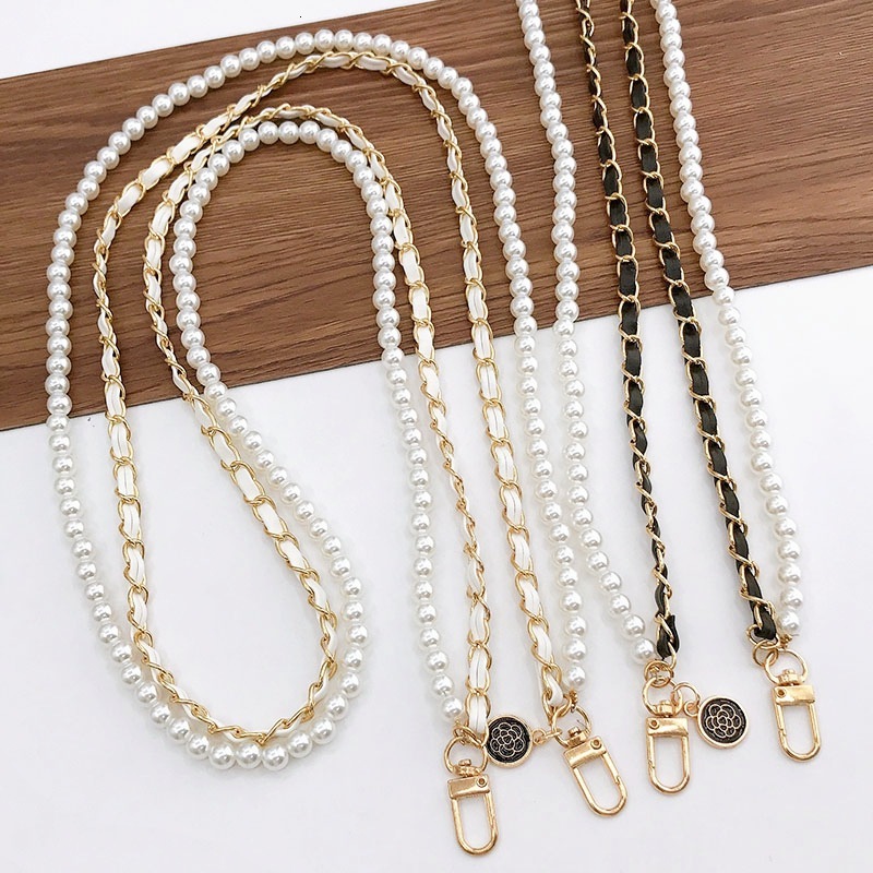 Yilian's new small fragrant style pearl diagonal cross leather rope phone case accessory hanging chain anti fall single shoulder strap