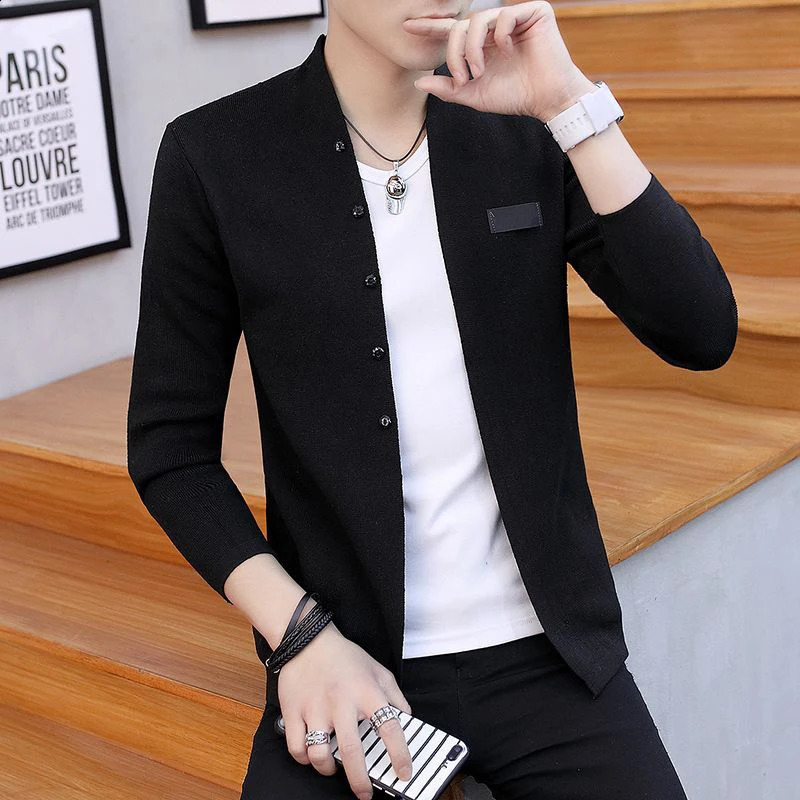 Autumn and Winter Mens Korean Fashion Solid Color Knitted Jacket Button Ultra Thin Open Sweater Top 240906