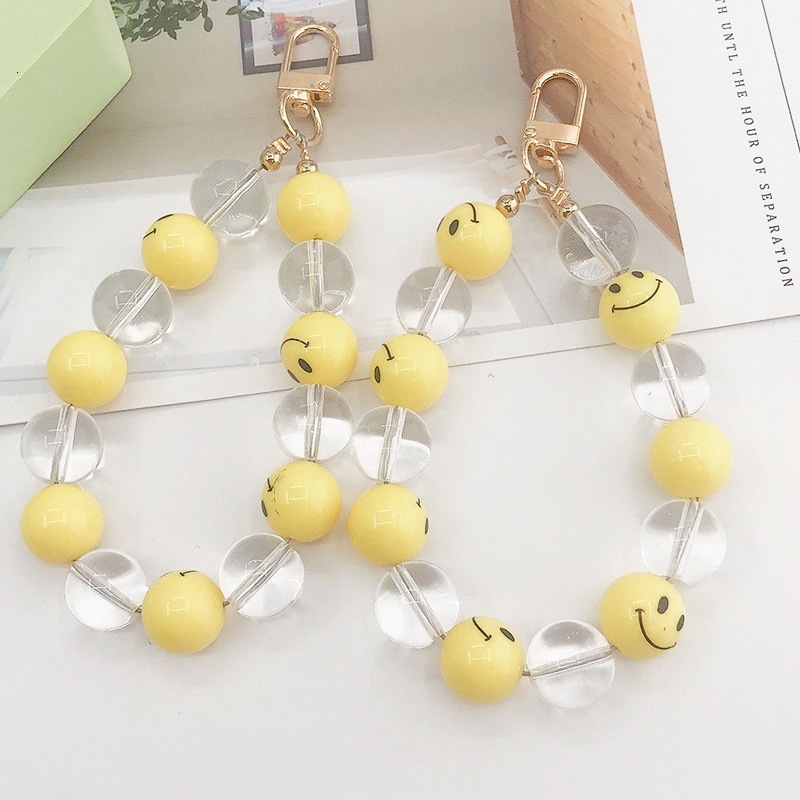 Yilian New Acrylic Beaded Smiling Face Keychain Pendant Phone Case Jewelry Hanging Decoration Student Gift