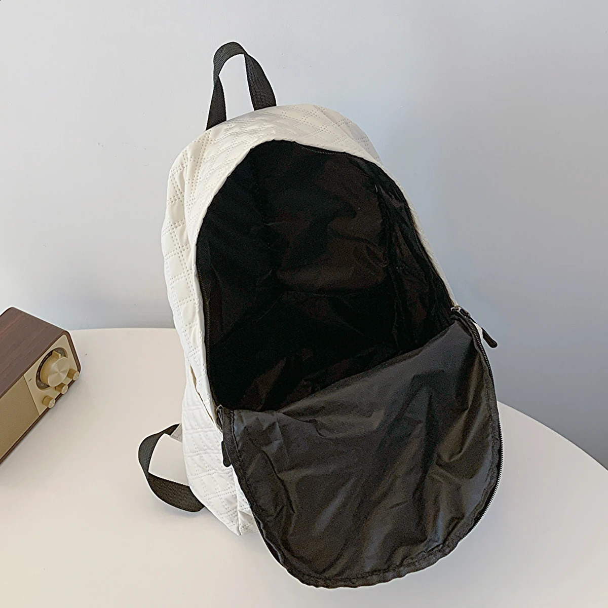 Stylish Simple Zipper Clre Solid Color Rhombus Backpack 240906