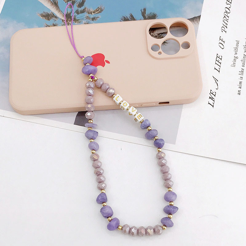 Yilian's new creative crystal stone color blocked chain, fashionable anti loss mobile phone rope, short hanging decoration pendant for women
