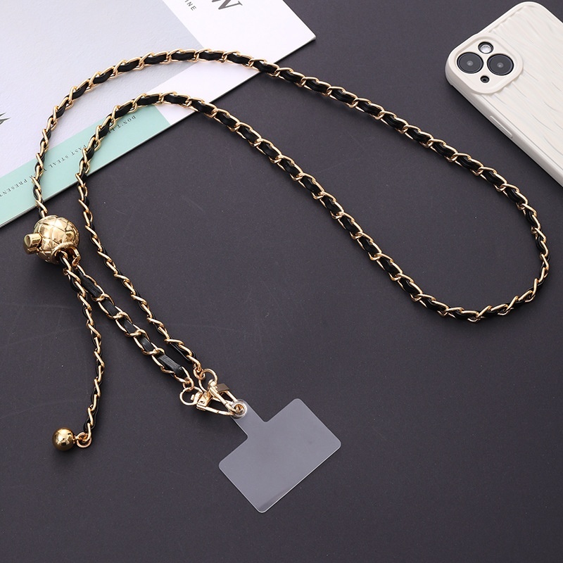 Yi Lian's new metal adjustable leather piercing DIY phone case accessories, hand woven diagonal cross chain