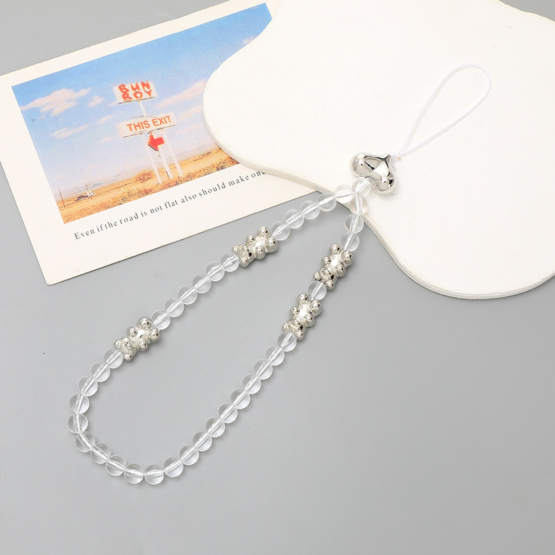 Yilian's new teddy bear beaded DIY phone case hanging rope love pendant short wrist anti loss chain