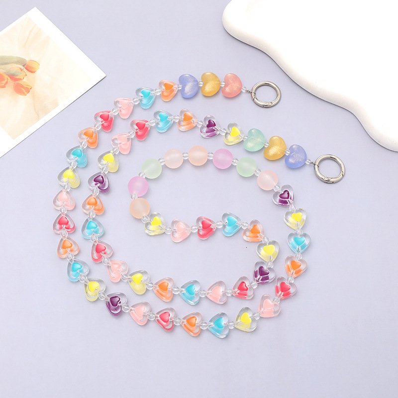 Yilian's new Korean version candy colored acrylic love crossbody chain, mobile rope, colorful phone case hanging decoration pendant
