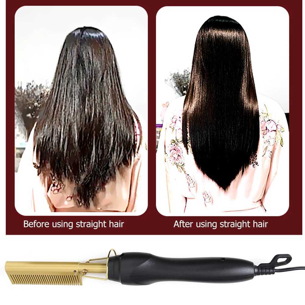 Hair Straight Styler Comb Hot Heating Hair Straightener Curling Curler BrushesXJ241016